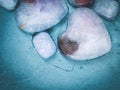 Heart shaped ice cubes with frozen cherry Royalty Free Stock Photo