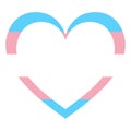 Heart shaped Icon of official transgender community flag with blue, white and pink stripes. Template for banner, card