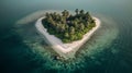 Heart shaped island with palm trees and beach. Generative AI Royalty Free Stock Photo