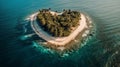 Heart shaped island with palm trees and beach. Generative AI Royalty Free Stock Photo