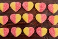 Heart shaped jelly candies background. Royalty Free Stock Photo