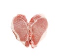 Heart-shaped juicy fresh and raw beef isolated on a white background Royalty Free Stock Photo