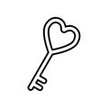 Heart shaped key line icon. Old key with heart vector illustration isolated on white. Love key outline style design Royalty Free Stock Photo