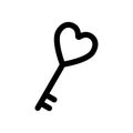 Heart shaped key solid icon. Old key with heart vector illustration isolated on white. Love key glyph style design Royalty Free Stock Photo