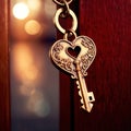 Heart shaped key, symbolizing unlocking of love and romance to celebrate Valentine\'s Day