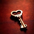 Heart shaped key, symbolizing unlocking of love and romance to celebrate Valentine\'s Day