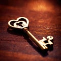 Heart shaped key, symbolizing unlocking of love and romance to celebrate Valentine\'s Day