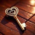 Heart shaped key, symbolizing unlocking of love and romance to celebrate Valentine\'s Day