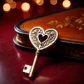 Heart shaped key, symbolizing unlocking of love and romance to celebrate Valentine\'s Day