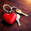 Heart shaped keychain with keys, symbolizing unlocking of love and romance to celebrate Valentine\'s Day