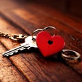 Heart shaped keychain with keys, symbolizing unlocking of love and romance to celebrate Valentine\'s Day