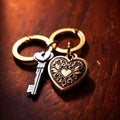 Heart shaped keychain with keys, symbolizing unlocking of love and romance to celebrate Valentine\'s Day