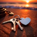 Heart shaped keychain with keys, symbolizing unlocking of love and romance to celebrate Valentine\'s Day