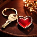 Heart shaped keychain with keys, symbolizing unlocking of love and romance to celebrate Valentine\'s Day