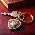 Heart shaped keychain with keys, symbolizing unlocking of love and romance to celebrate Valentine\'s Day