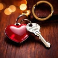 Heart shaped keychain with keys, symbolizing unlocking of love and romance to celebrate Valentine\'s Day