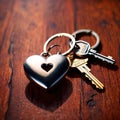 Heart shaped keychain with keys, symbolizing unlocking of love and romance to celebrate Valentine\'s Day