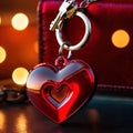 Heart shaped keychain with keys, symbolizing unlocking of love and romance to celebrate Valentine\'s Day