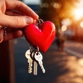 Heart shaped keychain with keys, symbolizing unlocking of love and romance to celebrate Valentine\'s Day