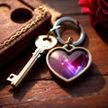 Heart shaped keychain with keys, symbolizing unlocking of love and romance to celebrate Valentine\'s Day