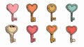 Heart Shaped Keys Collection Vector Illustration for Romantic Designs Royalty Free Stock Photo