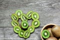 Heart shaped kiwi fruit with kiwi in a bowl Royalty Free Stock Photo