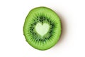 Heart shaped kiwi on white background - Kiwi is good for heart health Royalty Free Stock Photo