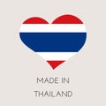 Heart shaped label with Thai flag. Made in Thailand Sticker. Factory, manufacturing and production country concept. Vector stock