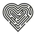 Heart shaped labyrinth, black line. Maze in the shape of a heart.