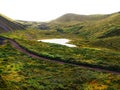 Heart shaped lake lagoa do carvao on the island of Sao Miguel in Azores