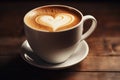 Heart shaped latte art on a cup of coffee, top view, against a love themed background Royalty Free Stock Photo