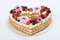Heart shaped layer cake close up view Royalty Free Stock Photo