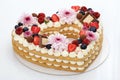 Heart shaped layer cake closeup Royalty Free Stock Photo