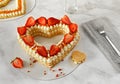 A heart-shaped layer cake with creamy cottage cheese Royalty Free Stock Photo