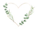 Heart shaped leaf frame. Watercolor floral wreath made of green foliage and branches Royalty Free Stock Photo
