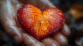 Heart-shaped leaf with water droplets in hands Royalty Free Stock Photo