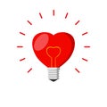 Heart shaped light bulb ,valentine vector