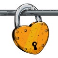 Heart shaped lock engraving vector illustration Royalty Free Stock Photo