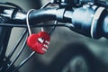 Heart Shaped Lock on the handlebar Royalty Free Stock Photo