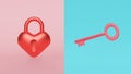 Heart shaped lock and key. abstract minimal style. 3d rendering Royalty Free Stock Photo