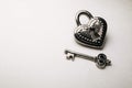 heart shaped lock with key black and white Valentine\'s Day romance love relationship themed photo Royalty Free Stock Photo