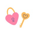 Heart shaped lock and key, Valentines day, vector flat illustration Royalty Free Stock Photo