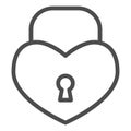 Heart shaped lock line icon. Romantic padlock in shape of love symbol, outline style pictogram on white background Royalty Free Stock Photo