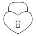Heart shaped lock thin line icon. Romantic padlock in shape of love symbol, outline style pictogram on white background Royalty Free Stock Photo