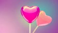 3d pink heart-shaped lollies on gradient background.