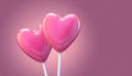 3d pink heart-shaped lollies on gradient background.