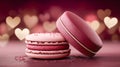 Heart-shaped macaroon gift wrap on a pink romantic background with hearts Royalty Free Stock Photo