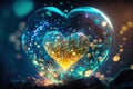 Heart shaped magic glowing air bubble underwater. Romantic concept wallpaper. Royalty Free Stock Photo