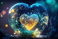 Heart shaped magic glowing air bubble underwater. Romantic concept wallpaper. Royalty Free Stock Photo