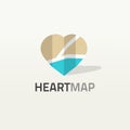 Heart shaped map logo vector illustration, city love place logotype